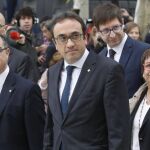 Jordi Turul, Raul Romeva, Josep Rull, Dolors Bassa, Meritxell Borras, Clara Ponsati, Joaquim Forn, Lluis Puig, Carles Mundo y Meritxell Serret a su llega a la Audiencia Nacional.