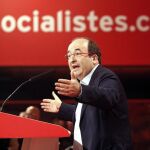 Iceta, durante su intervención, tras ser reelegido líder del PSC.