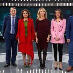 Irene Montero (Unidas Podemos), Aitor Esteban (PNV), María Jesús Montero (PSOE), Cayetana Álvarez de Toledo (PP), Inés Arrimadas (Ciudadanos) y Gabriel Rufián (ERC),i-d, poco antes del debate electoral