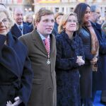 Carmena junto a los portavoces de PP, PSOE y Ciudadanos momentos antes del inicio de la misa en honor a la patrona de la capital en la Plaza Mayor