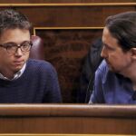 Los diputados de Unidos-Podemos Pablo Iglesias e Íñigo Errejón en el Congreso
