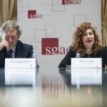 La presidenta de la SGAE, Pilar Jurado, junto a Miguel Ángel Recio, director general
