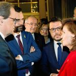 El president de la Generalitat, Quim Torra, la vicepresidenta del Gobierno, Carmen Calvo, Roger Torrent y Pere Aragonés
