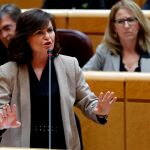 La vicepresidenta del Gobierno, Carmen Calvo, interviene durante la sesión de control al Gobierno en el Senado