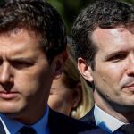El presidente del PP, Pablo Casado y el expresidente de Ciudadanos, Albert Rivera