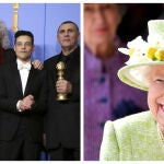 Jim Beach, Roger Taylor, Brian May, Rami Malek y Graham King / Reina Isabel II
