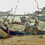 imagen de archivo de barcos pesqueros en Indonesia