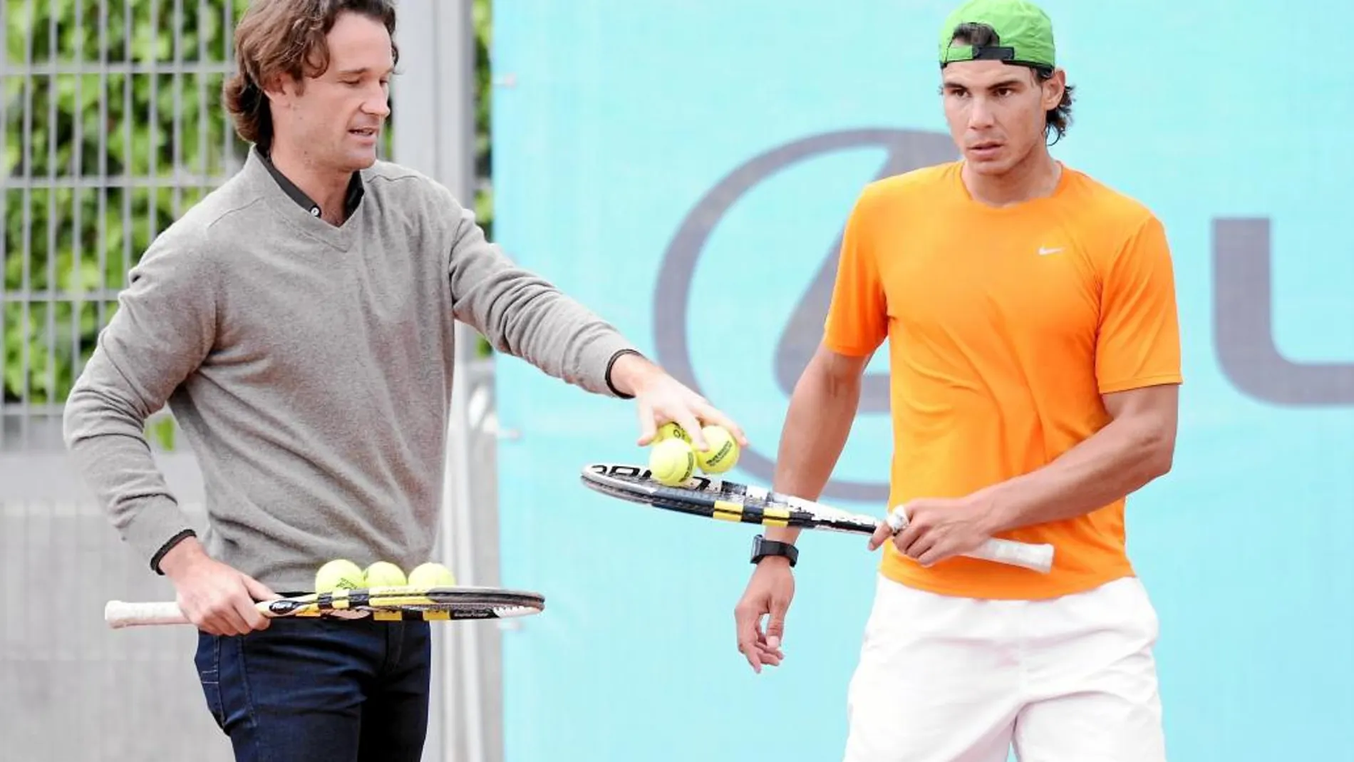 Carlos Moyá y Rafa Nadal, en un entrenamiento