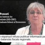 Sobre estas líneas, imagen del vídeo en el que Clara Ponsatí denuncia el «expolio fiscal» a Cataluña.