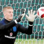 Jordan Pickford, en el entrenamiento de ayer