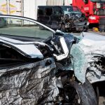 Vista de los dos vehículos implicados en un accidente ocurrido entre una furgoneta y un turismo en la C-63, en Vidreres, en el que cuatro personas han muerto. EFE/Robin Townsend