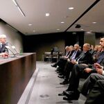 El presidente de la Xunta, Alberto Núñez Feijóo, protagonizó ayer una conferencia en el Círculo de Economía con la presencia de Xavier García Albiol y Alberto Fernández, entre otros