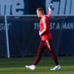 Ter Stegen, en el entrenamiento previo al Barça-United de la Champions