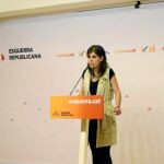 Imagen de la portavoz de ERC, Marta Vilalta, durante la rueda de prensa de ayer en la sede de los republicanos/ ERC
