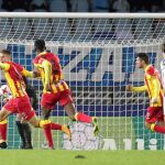 El delantero serbio del Lleida Bojan Radulovic (i) celebra su gol, el tercero de su equipo ante la Real Sociedad