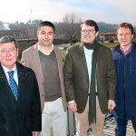 El presidente del PP de Castilla y León, Alfonso Fernández Mañueco, junto a César Rico, Jorge Castro y Borja Suárez, ayer en Miranda de Ebro