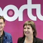 Hasier Arraiz y Maribi Ugarteburu, durante la rueda de prensa ofrecida hoy en la sede del partido en Vitoria