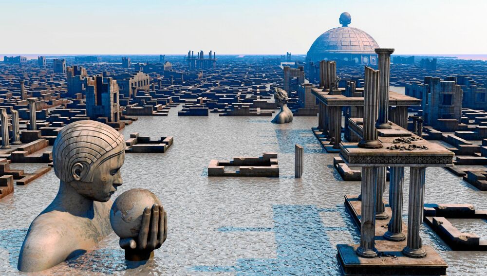 Imagen a ordenador de cómo se vería la Atlántida inundada.