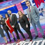 De izda. a dcha., Elsa Ruiz, Antonio Castelo, Marta Flich, Risto Mejide, Itziar Castro y Miguel Lago, de «Todo es mentira»