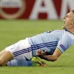 El centrocampista danés del Celta de Vigo Daniel Wass celebra su gol, segundo del equipo frente al Panathinaikos