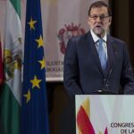 El presidente en funciones del gobierno, Mariano Rajoy durante su intervención en el XII Congreso Jurídico de la Abogacía ICA-Málaga