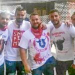 Los cinco acusados, durante las fiestas de San Fermín de 2016