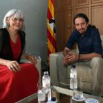 El líder de Podemos, Pablo Iglesias, con la alcaldesa de Badalona, Dolors Sabater.
