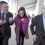 Ximo Puig, Soraya Rodríguez y Alfredo Pérez Rubalcaba