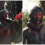 - Imágenes facilitadas por Antonio Miguel Carmona, concejal socialista, de las estatuas del cementerio de la Almudena de Madrid dedicadas a Lola Flores y Antonio Flores que han aparecido este fin de semana con pintadas en los senos, la cara y los dedos