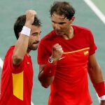 Rafael Nadal y Marc López tras vencer a la pareja de Austria