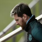 Messi, en el entrenamiento de ayer