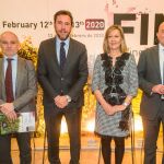 La consejera de Economía y Hacienda, Pilar del Olmo; el alcalde de Valladolid, Óscar Puente; el presidente de la Diputación, Jesús Julio Carnero; el de la Cámara de Comercio, Víctor Caramanzana, y el director de la Feria de Muestras, Alberto Alonso, presentan el certamen