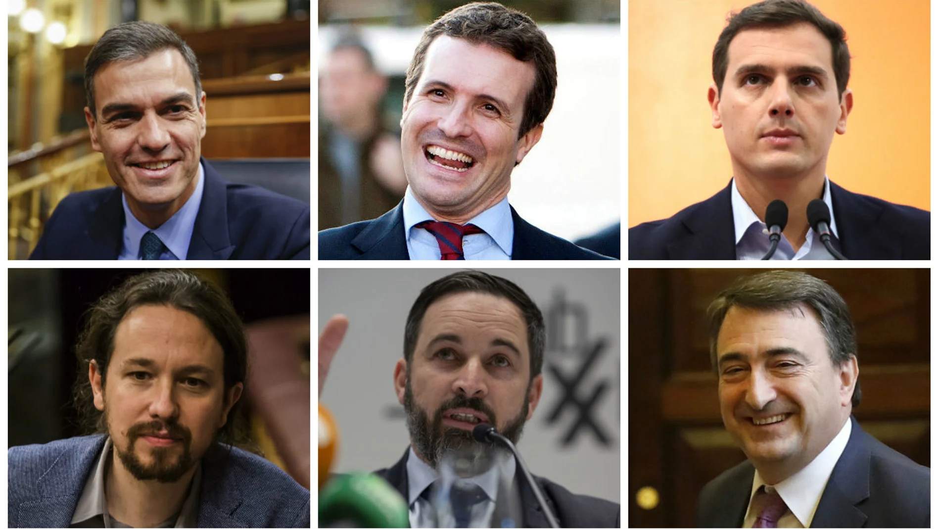 Pedro Sánchez, Pablo Casado, Albert Rivera, Pablo Iglesias, Santiago Abascal y Aitor Esteban.