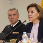 María Dolores de Cospedal, mantuvo su primer encuentro con la cúpula militar y contactó con las tropas desplegadas en el exterior en una videoconferencia desde el cuartel de Retamares de Pozuelo de Alarcón (Madrid).
