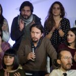 El secretario general de Podemos, Pablo Iglesias, durante el acto de presentación de la propuesta 'Podemos para todas'