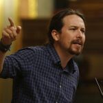 El líder de Podemos, Pablo Iglesias, durante su intervención en el pleno del Congreso