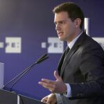 El presidente de Ciudadanos, Albert Rivera, durante su intervención en el EFEForoLíderes