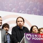 Pablo Iglesias compareciendo durante esta noche electoral / Foto: Connie G. Santos