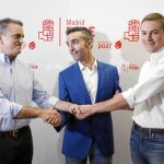Franco, González Jabonero y Lobaro, los tres candidatos del PSOE-M, debatieron en la sede del partido