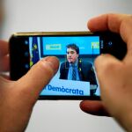 El presidente del PDeCAT, David Bonvehí, ayer, en rueda de prensa tras la reunión de la Ejecutiva de su partido