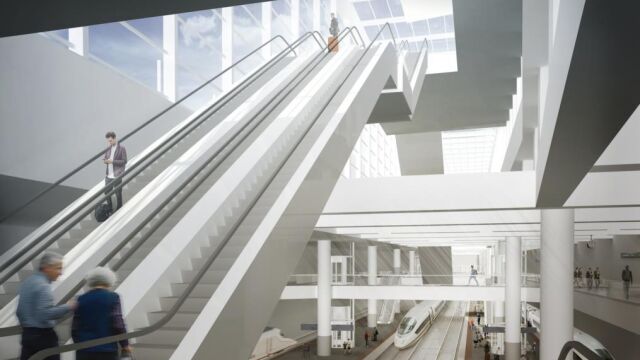 Montaje de la ampliación de la estación de Atocha de Madrid.