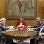 La ministra de Empleo en funciones, Fátima Báñez, se reúne con los presidentes de CEOE, Juan Rosell, CEPYME, Antonio Garamendi y los líderes de UGT y CCOO, Pepe Álvarez e Ignacio Fernández Toxo
