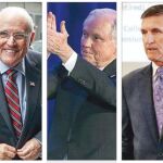 Chris Christie, Newt Gingrich, Rudolph Giuliani, Jeff Sessions, Michael Flynn, Reince Priebus y Steven Mnuchin