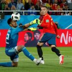 Iago Aspas anota un gol ante Marruecos durante la fase de grupos del Mundial de Rusia