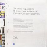 Carta de disculpa, escrita en negro sobre fondo blanco, con un pequeño logo de la compañía en "The Observer"