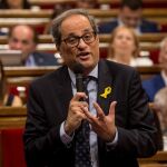 El presidente de la Generalitat, Quim Torra, durante la sesión de control hoy en el Parlament. EFE/Quique García