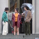 Woody Allen, Selena Gómez y Timothée Chalamet durante el rodaje de "Día de lluvia en Nueva York"