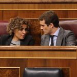 El presidente del Partido Popular Pablo Casado y la diputada Dolors Montserrat, durante la sesión de control del Congreso de los diputados. Foto: Efe