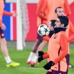 Luis Suárez entrenándose ayer