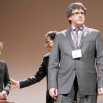 El ex president de la Generalitat, ayer, durante una conferencia en Ginebra, hasta donde se desplazó desde Bélgica